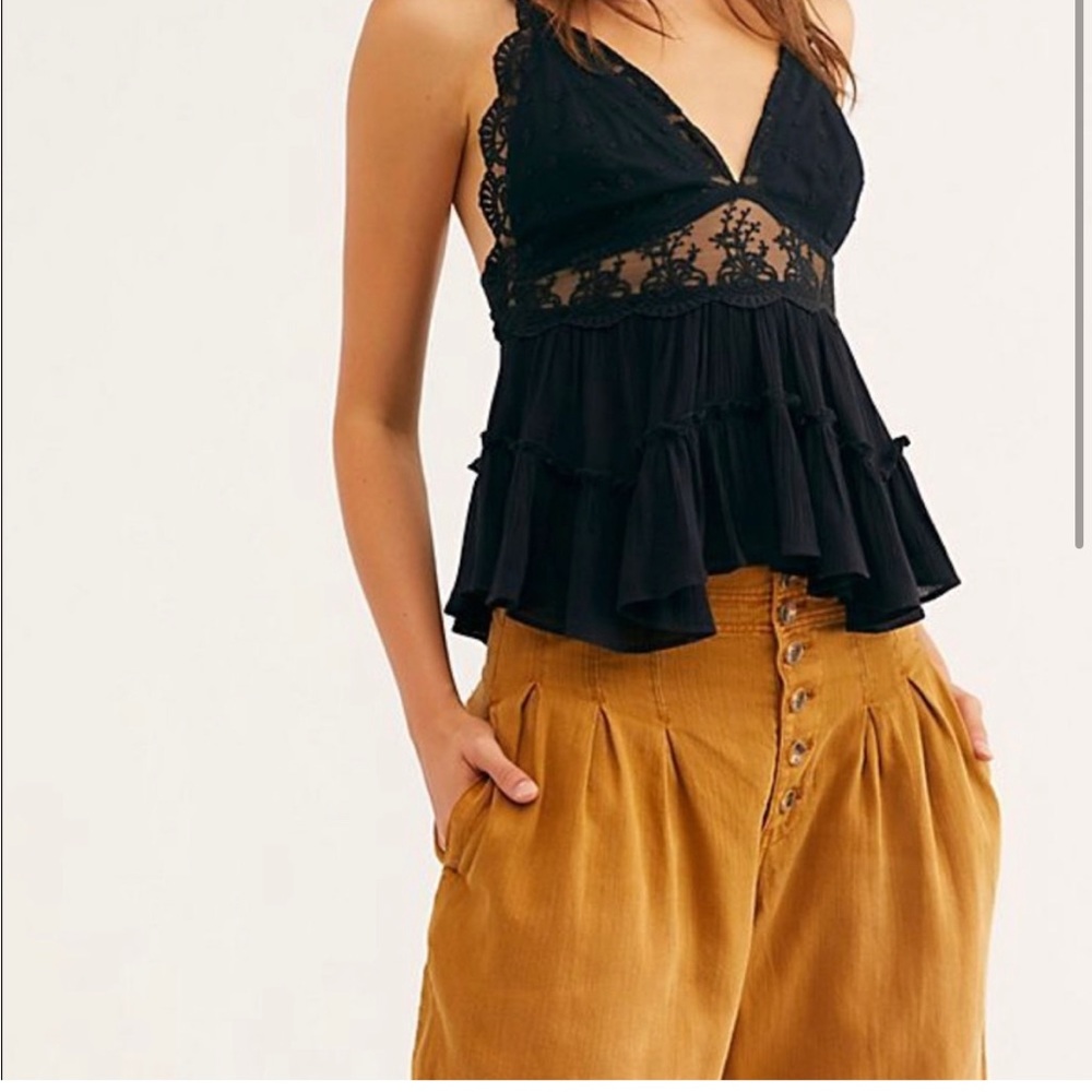 Free people black tank top with lace and sheer detail